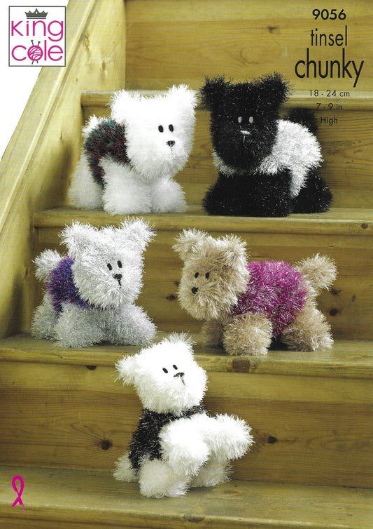 King Cole 9056 Tinsel Westie Style Dogs Tinsel Chunky Knitting Pattern
