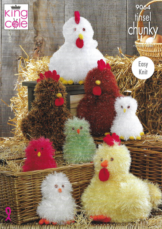 King Cole 9064 Hens & Chicks, Various Sizes, Easy Knit, Tinsel Chunky Knitting Pattern