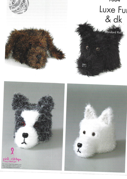 King Cole 9084 Knitted Dog Toilet Roll Covers, Luxe Fur & DK Knitting Pattern