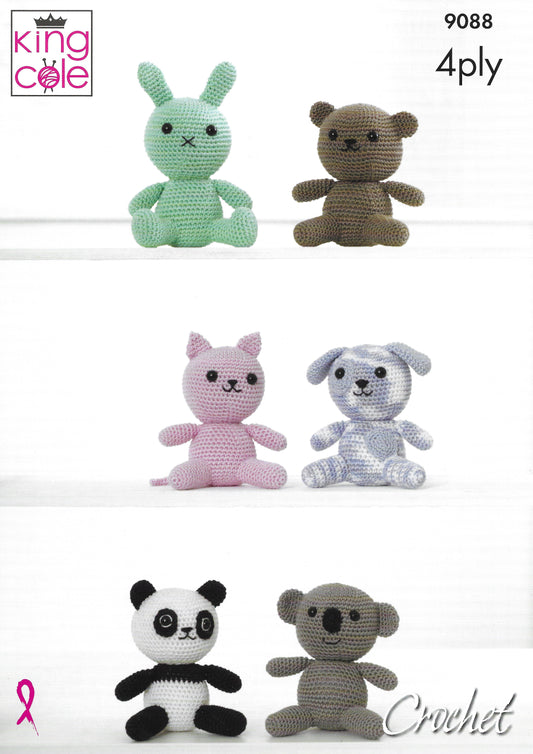 King Cole 9088 Amigurumi Animal Toys 4ply Crochet Pattern