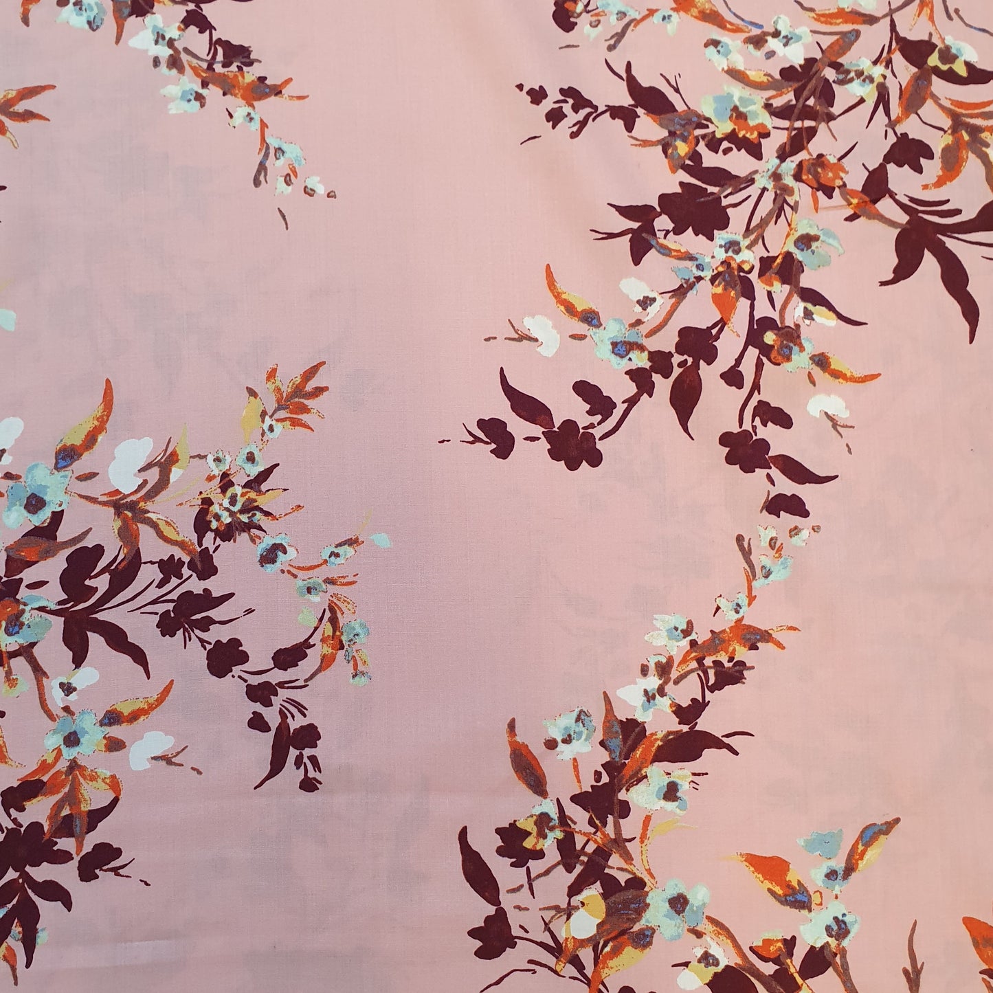 Floral Print on Pink Viscose Fabric.