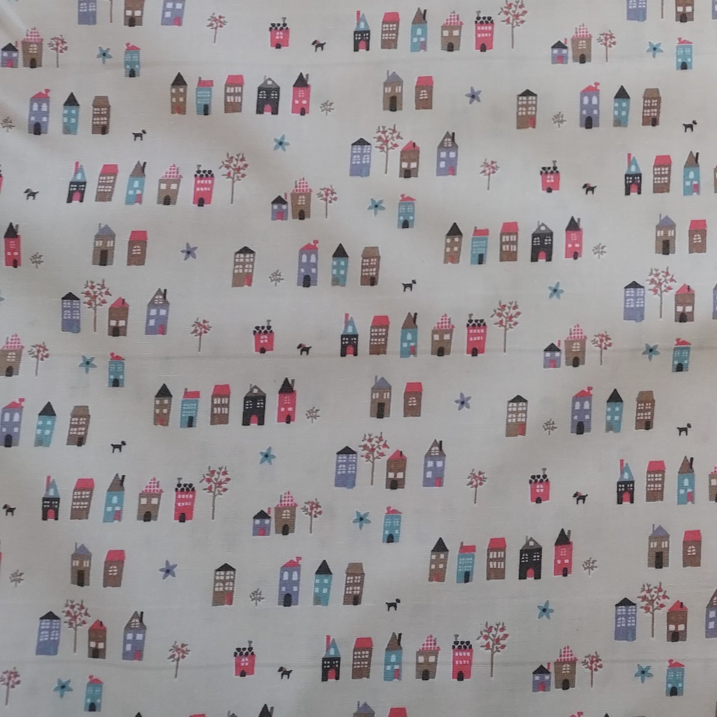 Little Houses Cotton Poplin Fabric - Various Colours