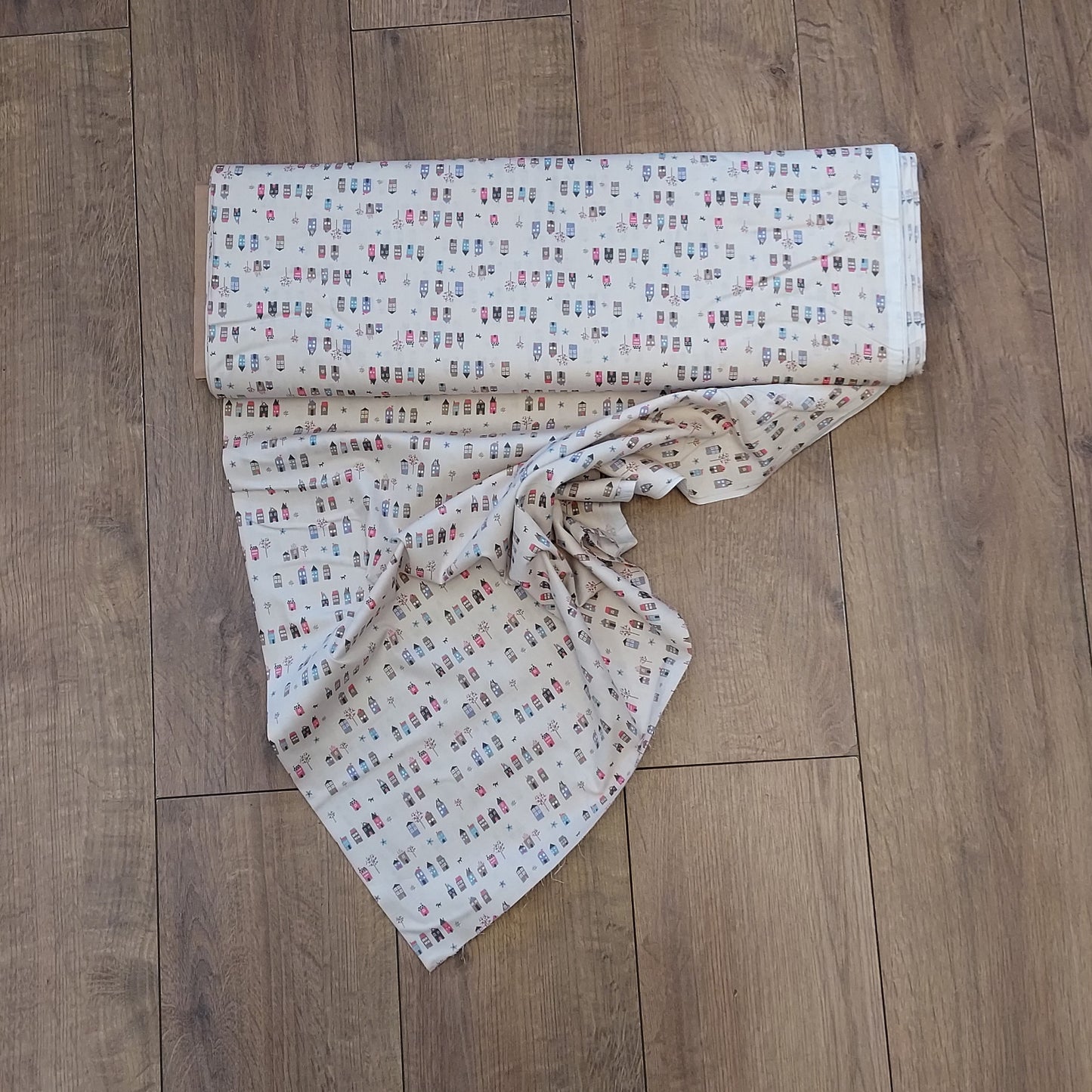 Little Houses Cotton Poplin Fabric - Various Colours