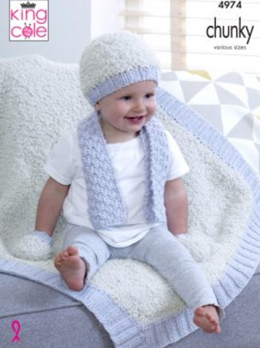 King Cole 4974 Hat Scarf and Blanket Knitting Pattern