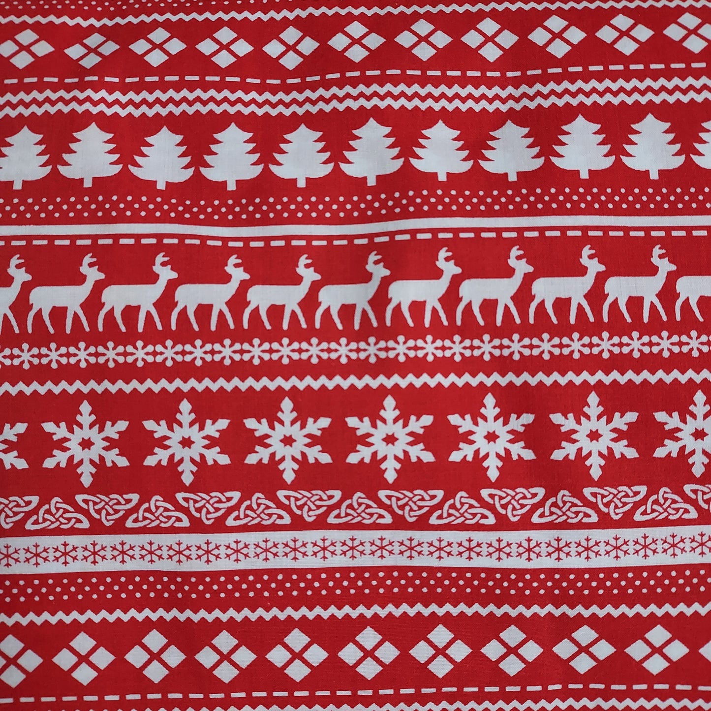 Red Christmas Nordic Stripe Polycotton Fabric