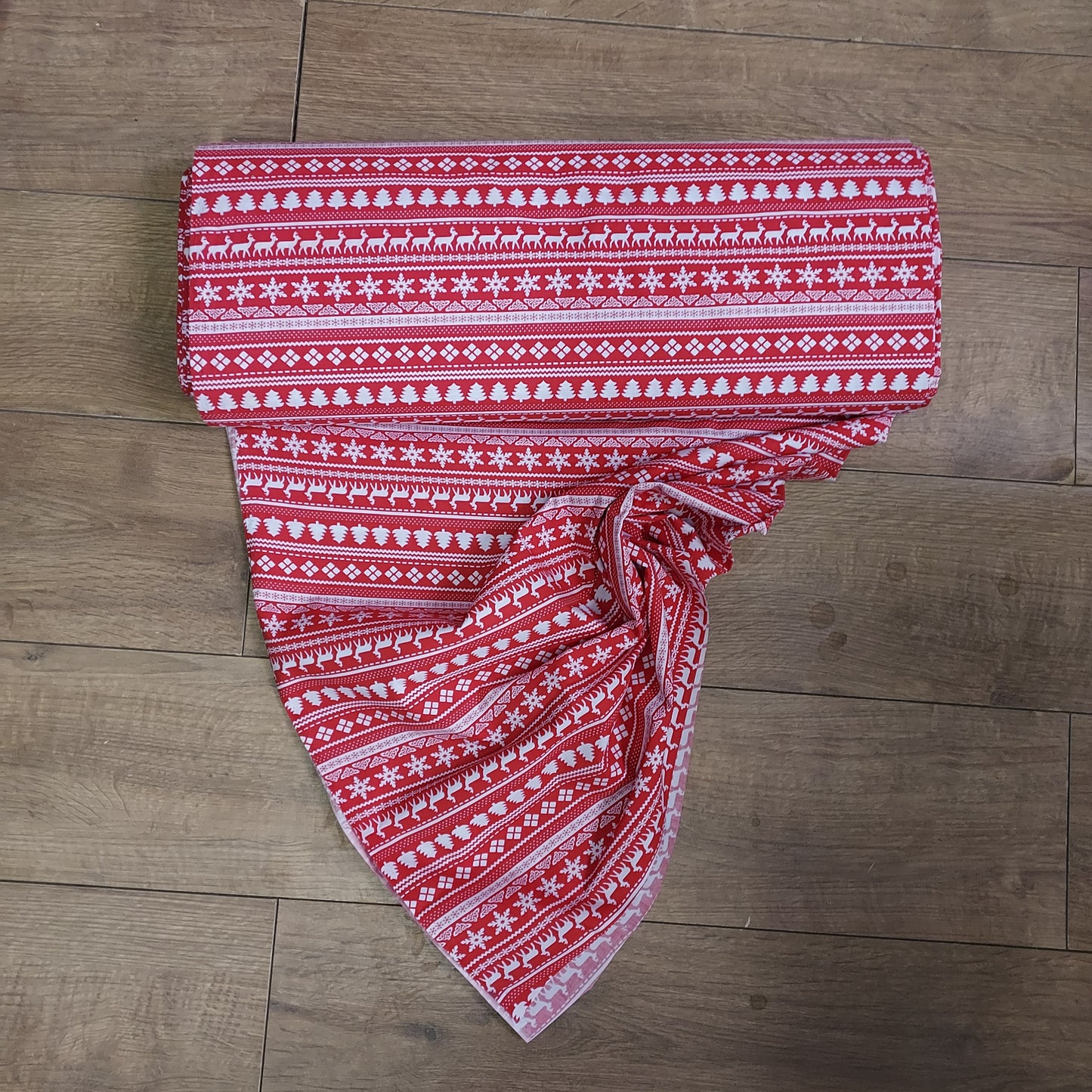 Red Christmas Nordic Stripe Polycotton Fabric