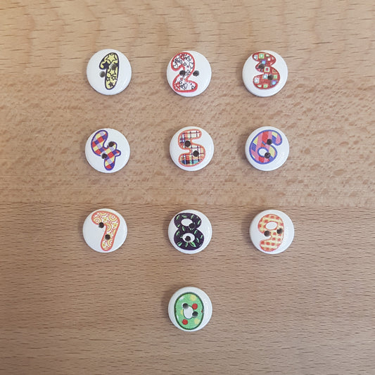 Wooden Number Buttons - Multicoloured