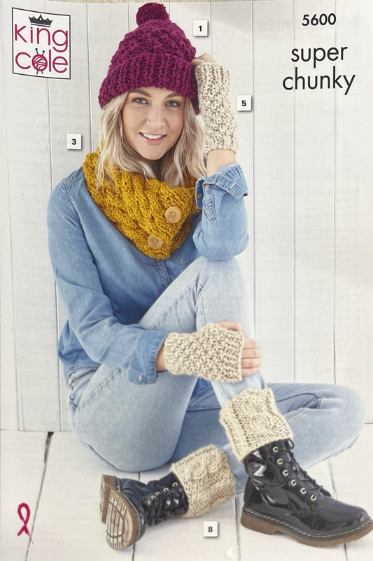 King Cole 5600 Ladies Accessories Super Chunky Knitting Pattern