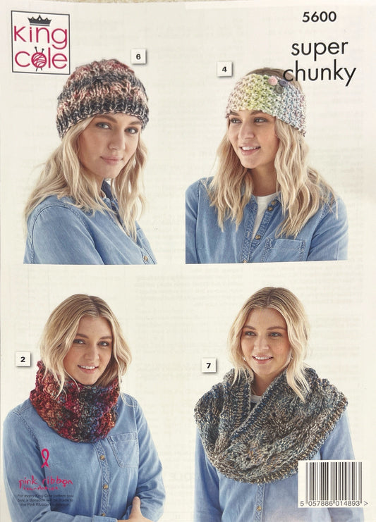 King Cole 5600 Ladies Accessories Super Chunky Knitting Pattern