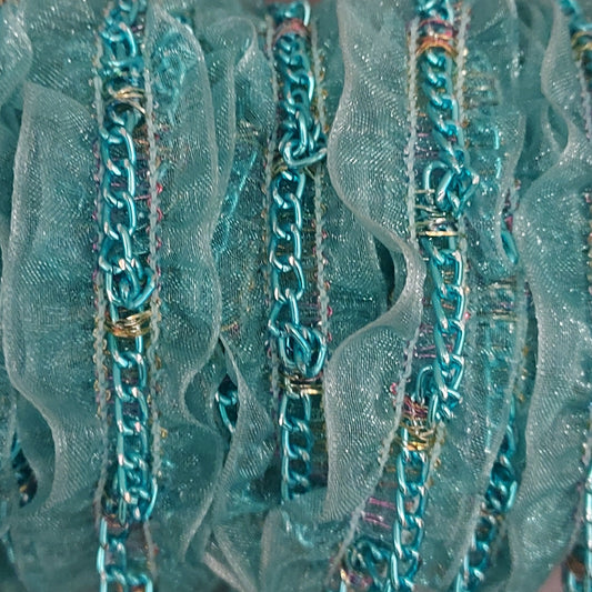 Gathered Organza RIbbon with Chain Trim - Various Shades