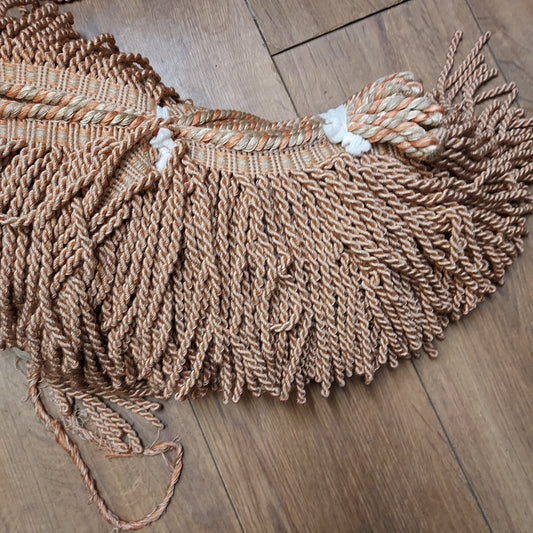 Beige and Orange Upholstery Twist Bullion Fringe Trim