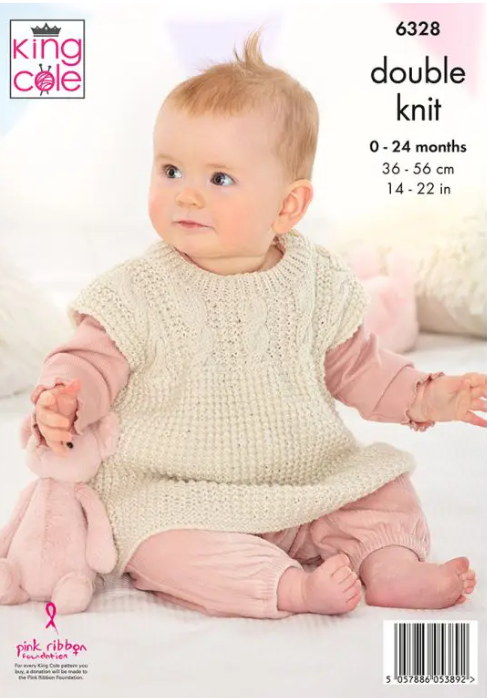 King Cole 6328 Baby Sweater Sleeveless Top Hat DK Knitting Pattern