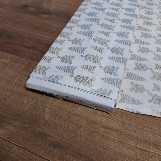 Gold And Silver Trees On Ivory Cotton Fabric