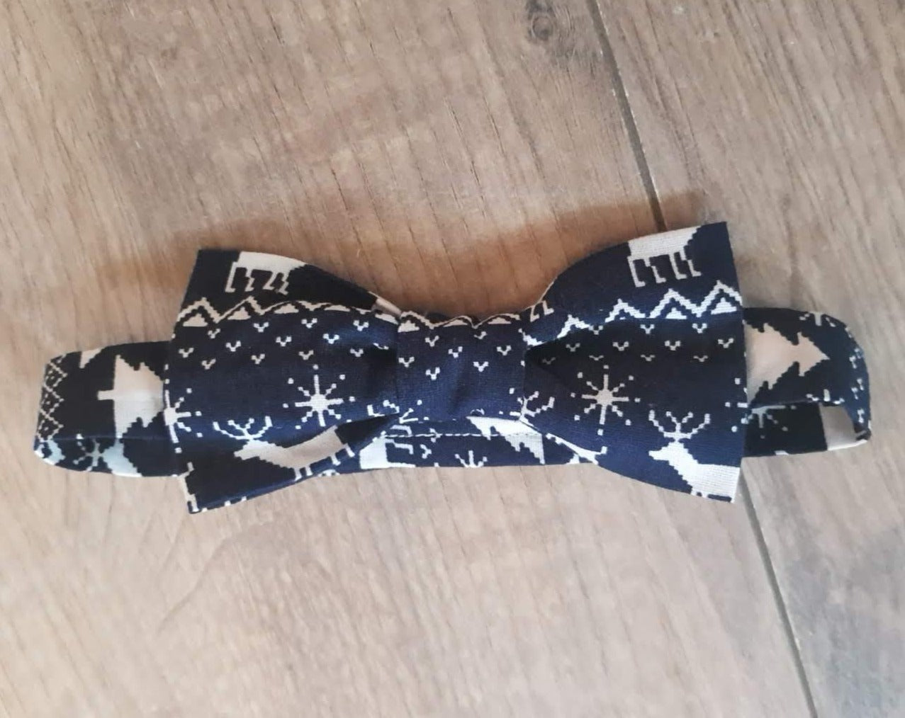 Handcrafted Child Christmas Blue Stag & Trees Dickie Bow