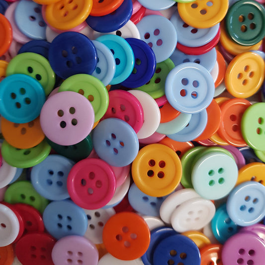 4 Hole Plastic Buttons 15mm - Various Colours