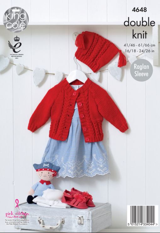 King Cole 4648 Baby Cardigans and Hat DK Knitting Pattern