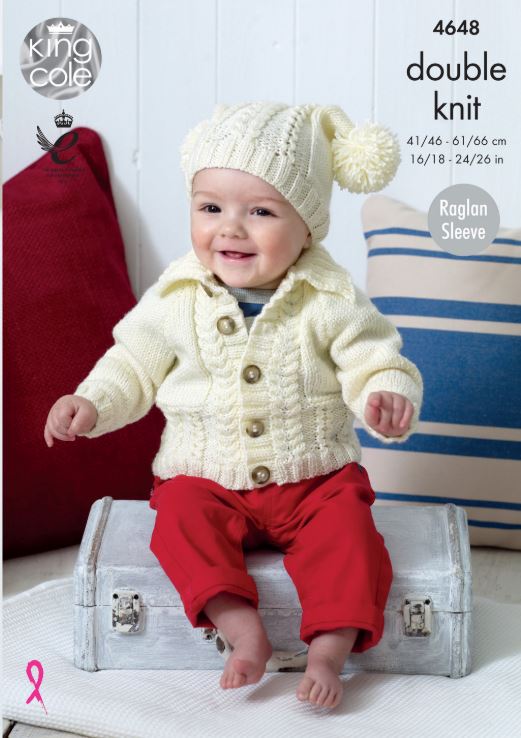 King Cole 4648 Baby Cardigans and Hat DK Knitting Pattern