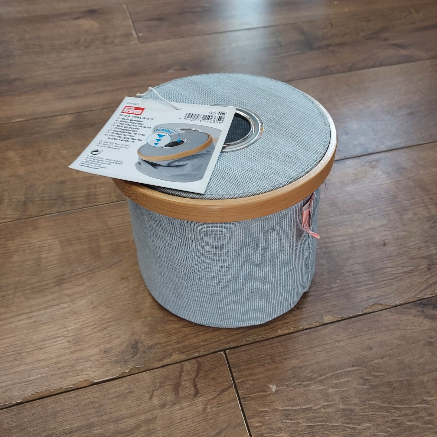 Prym Box Canvas & Bamboo Range - Foldable Grey Wool Dispenser