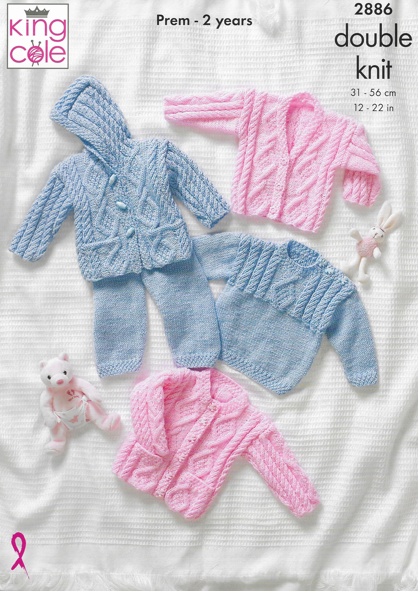 King Cole 2886 Baby Sweater, Jacket, Trousers and Cardigan Knitting Pattern DK