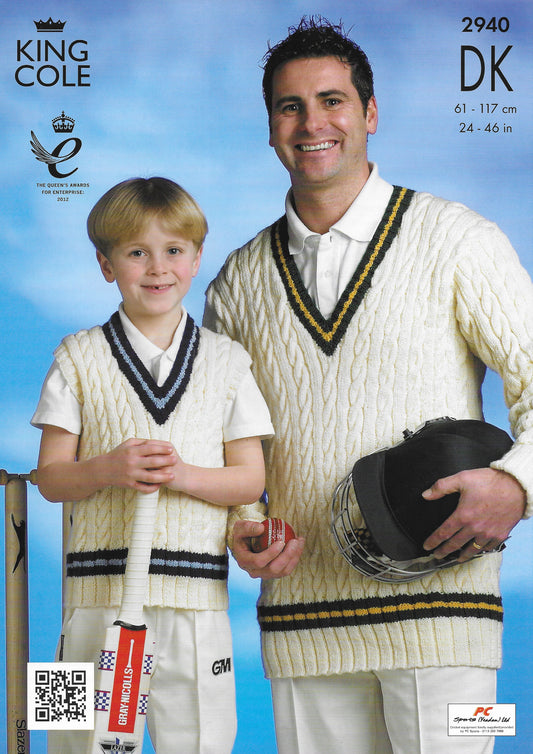 King Cole 2940 Ladies, Mens, Adults Cricket Sweaters DK Knitting Pattern