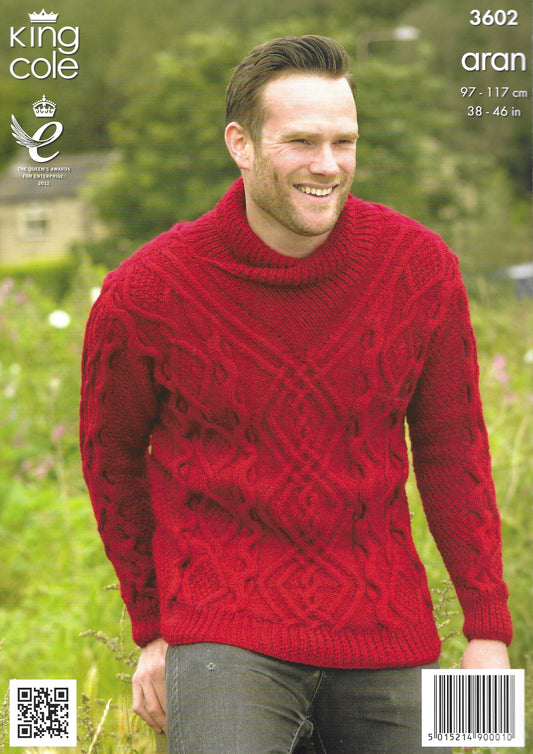 King Cole 3602 Mens Sweater & Cardigan Aran Knitting Pattern