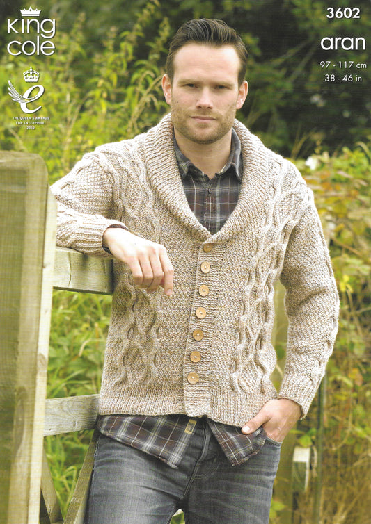 King Cole 3602 Mens Sweater & Cardigan Aran Knitting Pattern