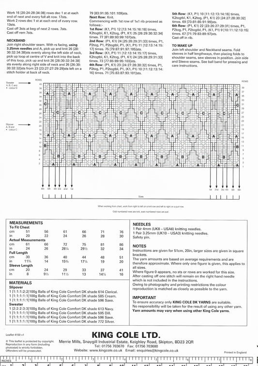 King Cole 4150 Childrens Slipover & Sweater DK Knitting Pattern