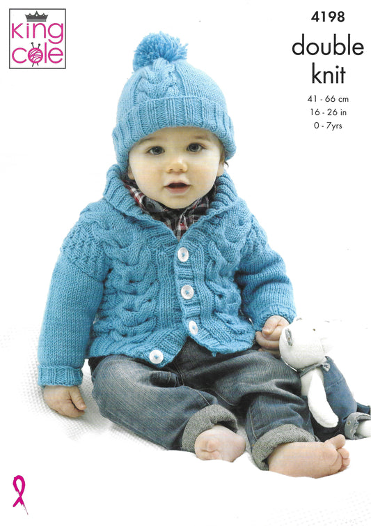 King Cole 4198 Cardigans & Hat DK Knitting Pattern