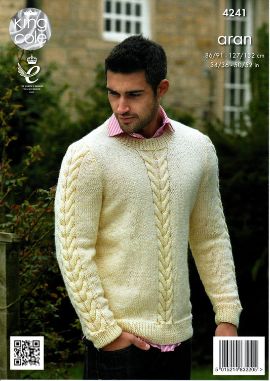 King Cole 4241 Mens Aran Waistcoat & Sweater Knitting Pattern