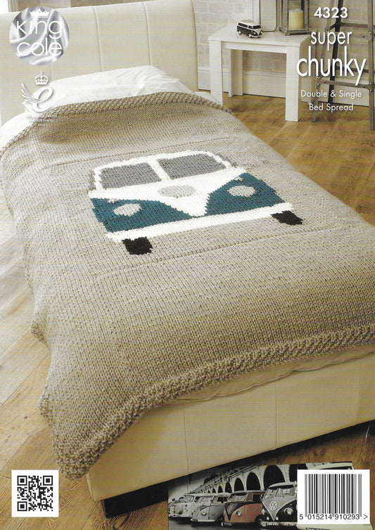 King Cole 4323 Soft Furnishings Camper Van Bed Throws Double and Single Super Chunky Knitting Pattern