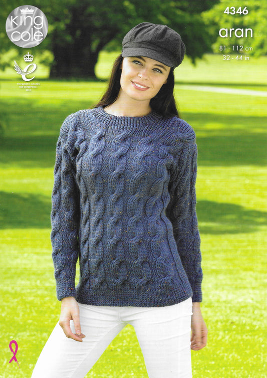 King Cole 4346 Sweater & Cardigan Aran Knitting Pattern