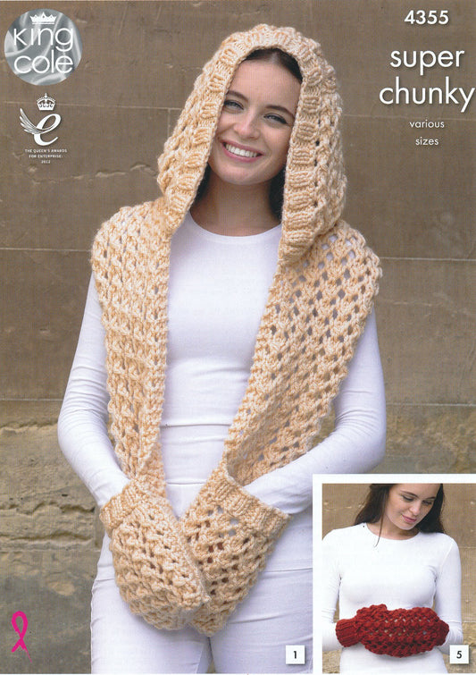 King Cole 4355 Ladies Accessory Winter Essentials Super Chunky Knitting Pattern