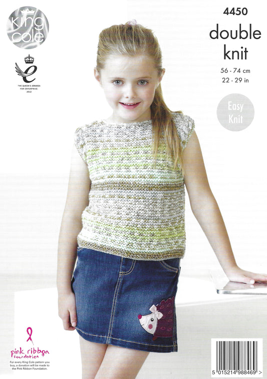 King Cole 4450 Children's Waterfall Cardigan and Top Double Knit Knitting Pattern