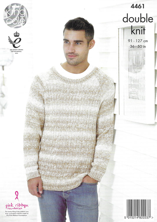 King Cole 4461 Mens' Sweater, Raglan Sleeve, DK Knitting Pattern