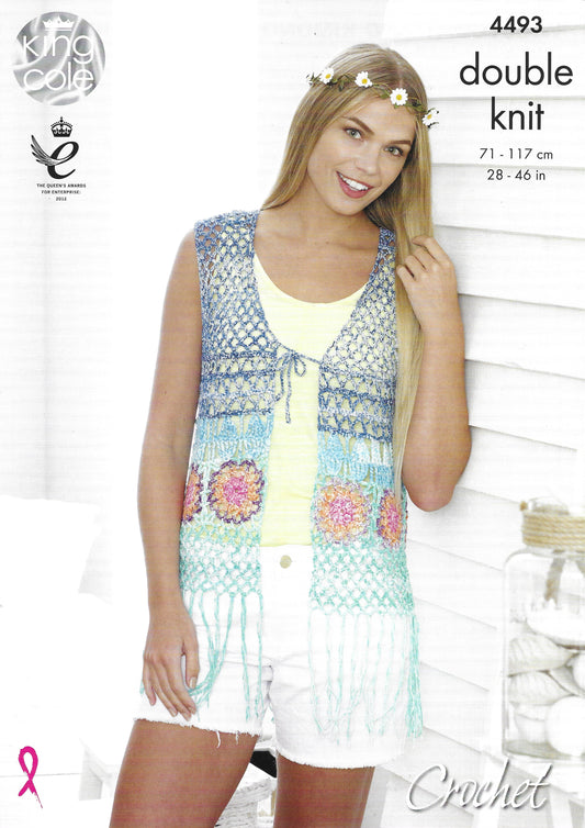 King Cole 4493 Waistcoat and Kimono Style Cardigan DK Crochet Pattern