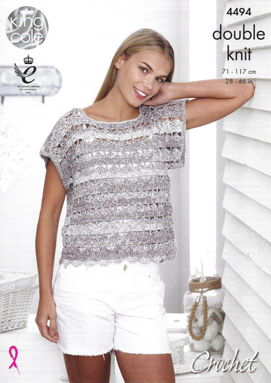 King Cole 4494 T-Shirt & Vest Top DK Crochet Pattern