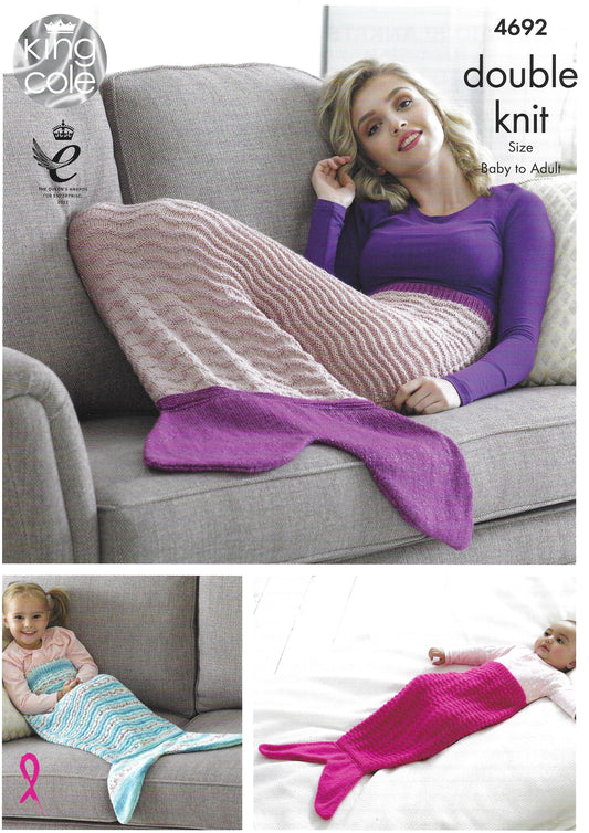 King Cole 4692 Soft Furnishings Mermaid Blankets DK Knitting Pattern