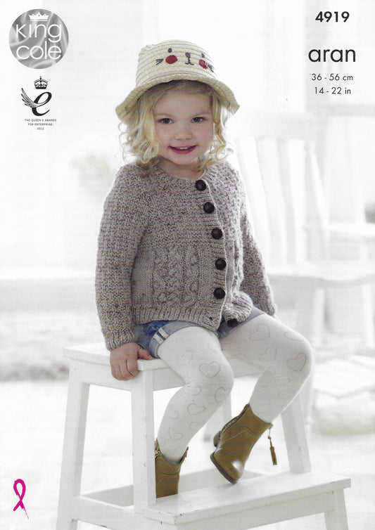 King Cole 4919 Childrens Cardigan & Slipover Aran Knitting Pattern