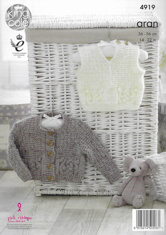 King Cole 4919 Childrens Cardigan & Slipover Aran Knitting Pattern
