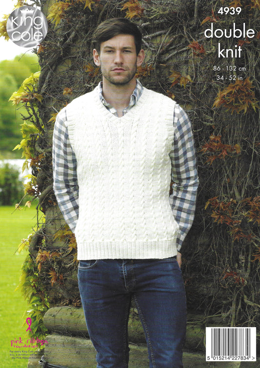King Cole 4939 Mens Cricket Slipover & Sweater DK Knitting Pattern
