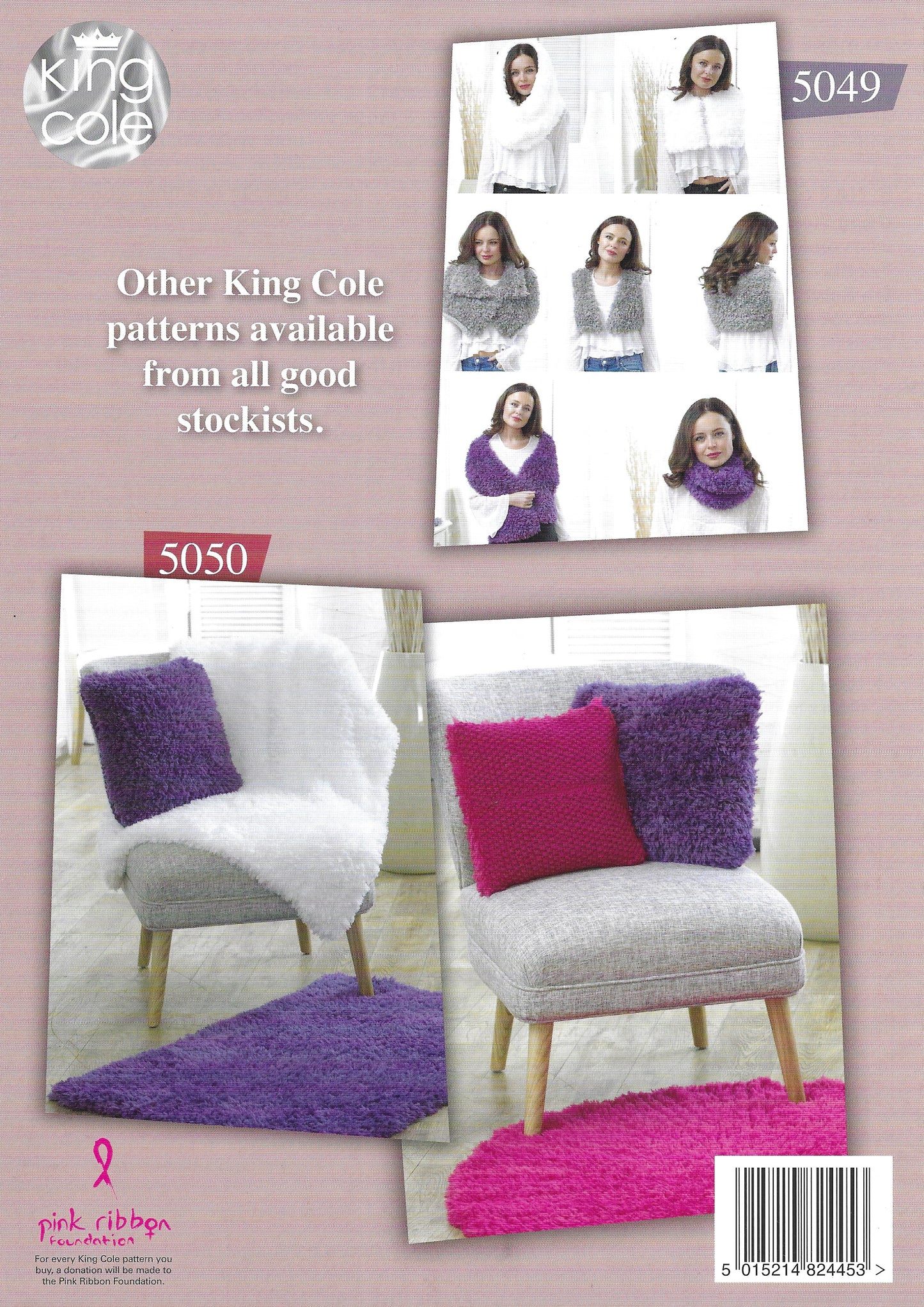 King Cole 5048 Ladies Scarf Wrap Thread Through Scarf Shoulder Cover Hat and Wrist Warmers Chunky Knitting Pattern