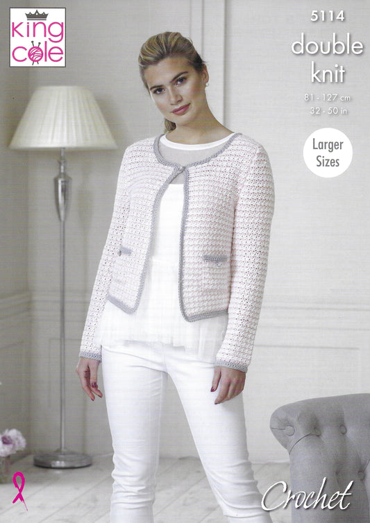 King Cole 5114 Jacket & Top, Larger Sizes DK Crochet Pattern