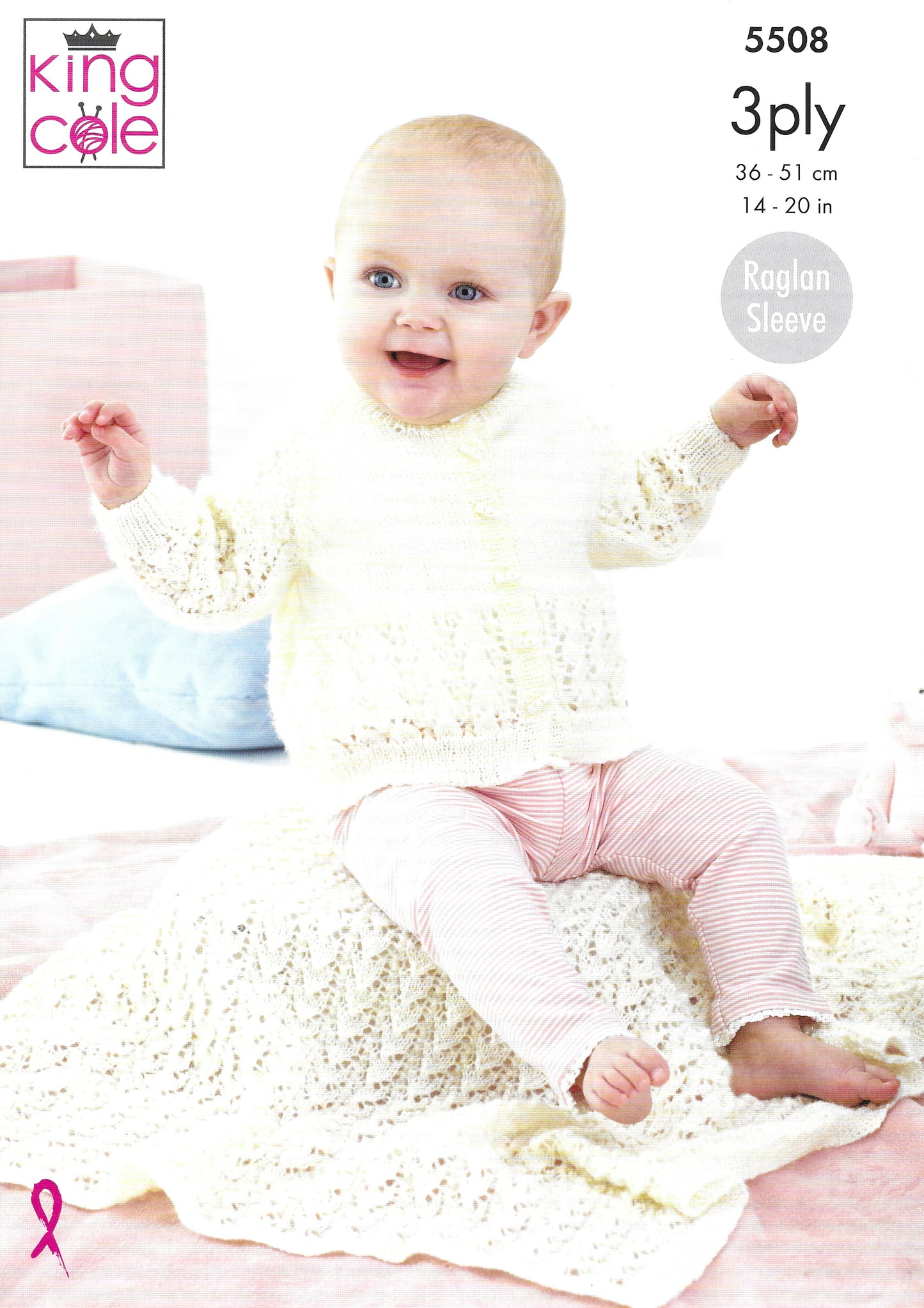 King Cole 5508 Baby Cardigan and Blanket Raglan Sleeve 3ply Knitting Pattern