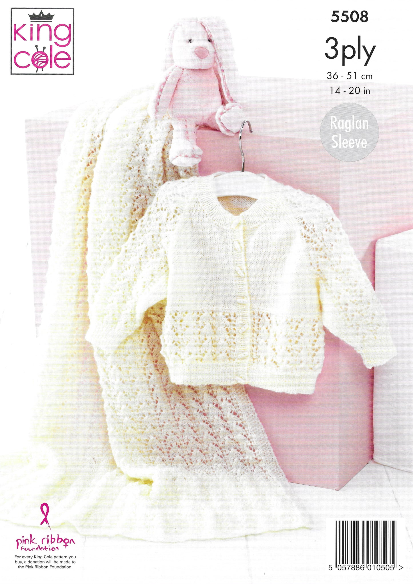 King Cole 5508 Baby Cardigan and Blanket Raglan Sleeve 3ply Knitting Pattern