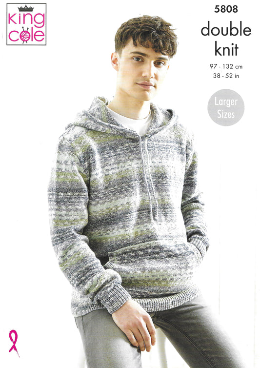 King Cole 5808 Mens Hoodie and Cardigan DK Knitting Pattern