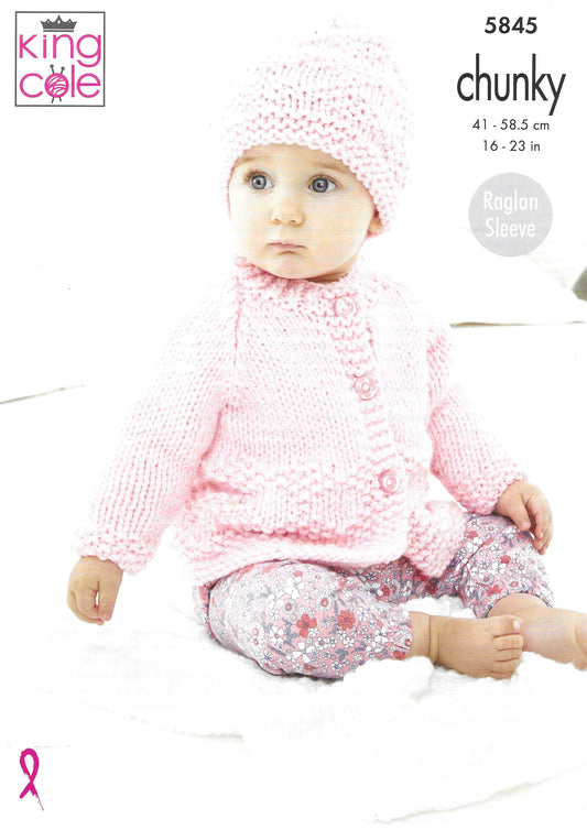 King Cole 5845 Jacket, Sweater, Hat & Blanket, Raglan Sleeve Chunky Knitting Pattern