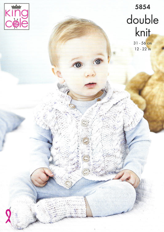 King Cole 5854 Baby Jacket Gilet Sweater and Socks Double Knitting Pattern
