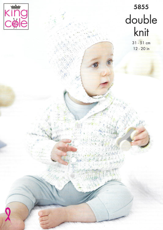 King Cole 5855 Baby Dungarees Jacket and Hat Double Knitting Pattern