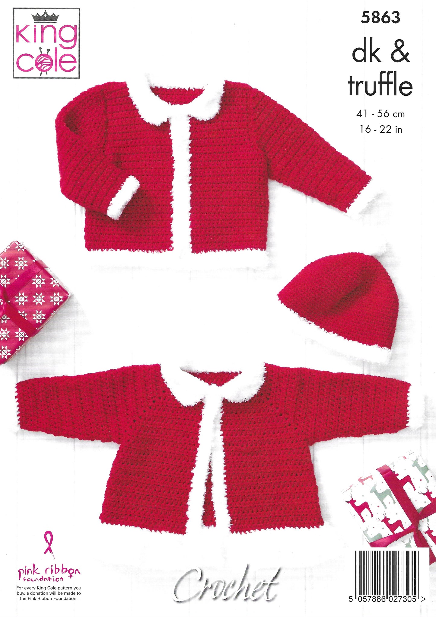 King Cole 5863 Baby Christmas Jackets and Hat DK Crochet Pattern