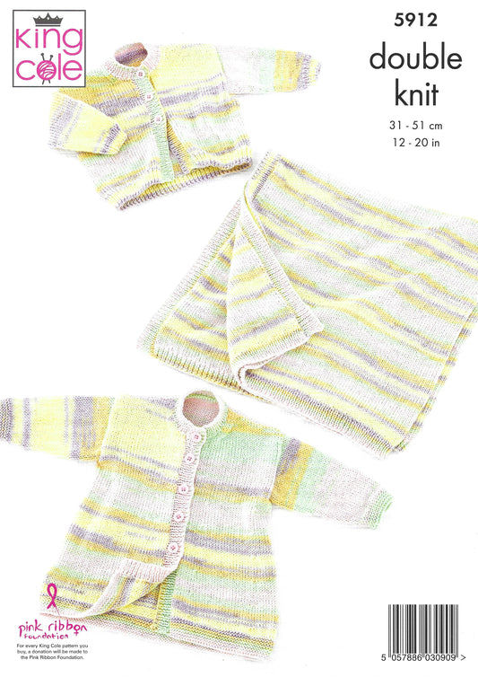 King Cole 5912 Baby Jacket Cardigan and Blanket Double Knitting Pattern